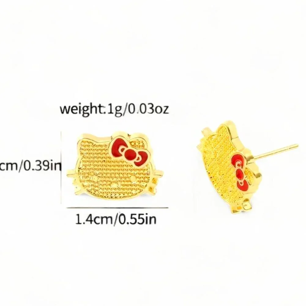 NEW - HELLO KITTY ZINC ALLOY COLORED GOLD/RED STUD EARRINGS - Picture 3 of 4